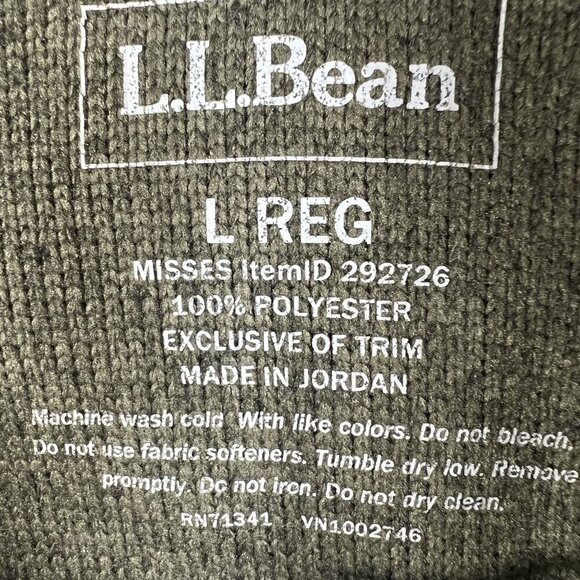 LL Bean Womens L Olive Green Snap Up Fleece Jacket Pullover Long Sleeve Sweater - Picture 13 of 16